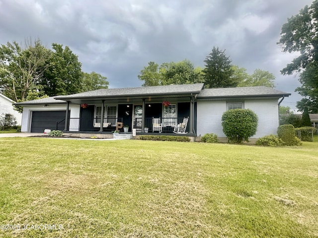 405 Lorene St, California, MO 65018 - ranch-style home featuring a porch, an attached garage, a front lawn, and driveway
