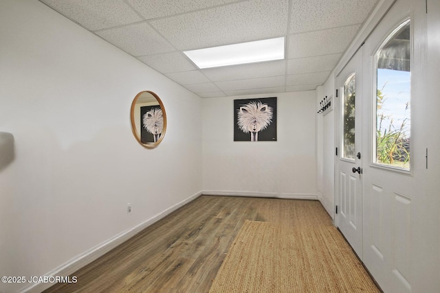 140 County Road 412, Fayette, MO 65248 - doorway featuring a drop ceiling, wood finished floors, and baseboards