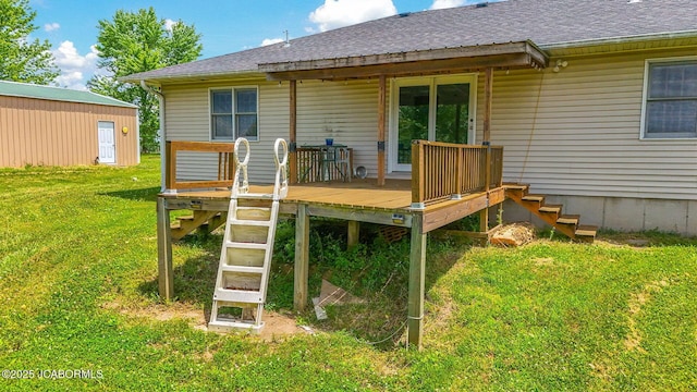3861 State Road H, Fulton, MO 65251 - back of house featuring a lawn, a wooden deck, and a shingled roof