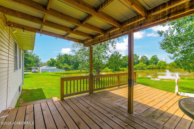 3861 State Road H, Fulton, MO 65251 - wooden deck with a water view, a lawn, and view of scattered trees