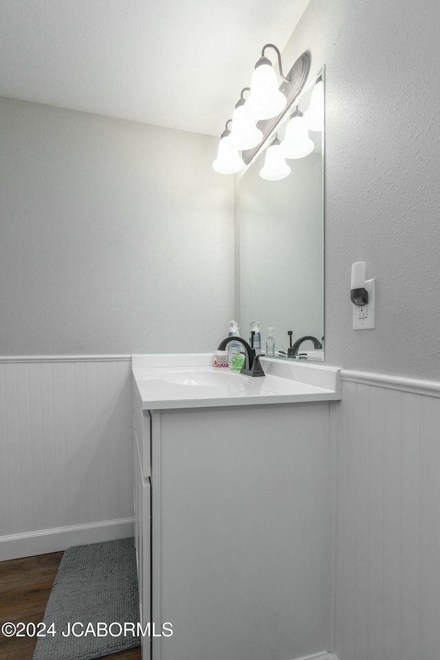 bathroom with wood-type flooring and vanity