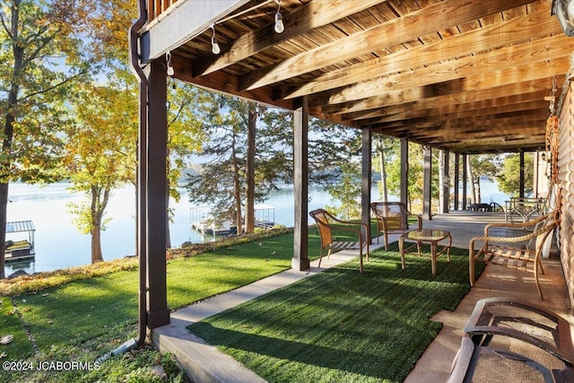 view of patio / terrace featuring a water view