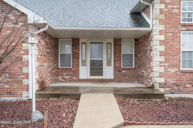 31500 Skyline Dr, California, MO 65018 - entrance to property featuring a shingled roof and brick siding