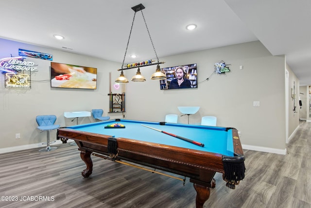 game room featuring wood-type flooring and billiards