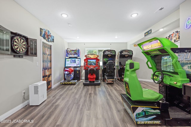 game room featuring wood-type flooring