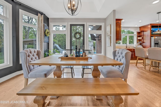 1503 State Highway Z, Centertown, MO 65023 - dining room featuring a chandelier, light wood finished floors, recessed lighting, and baseboards