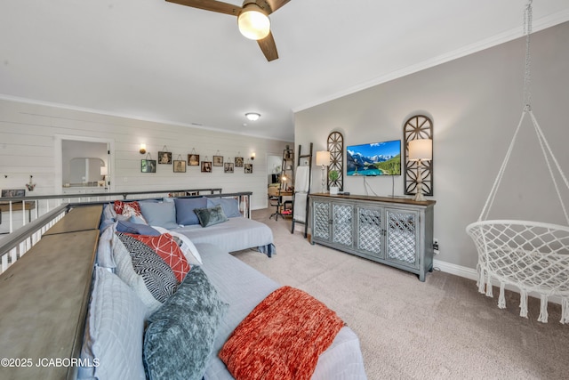 1503 State Highway Z, Centertown, MO 65023 - carpeted living room with a ceiling fan, ornamental molding, and baseboards
