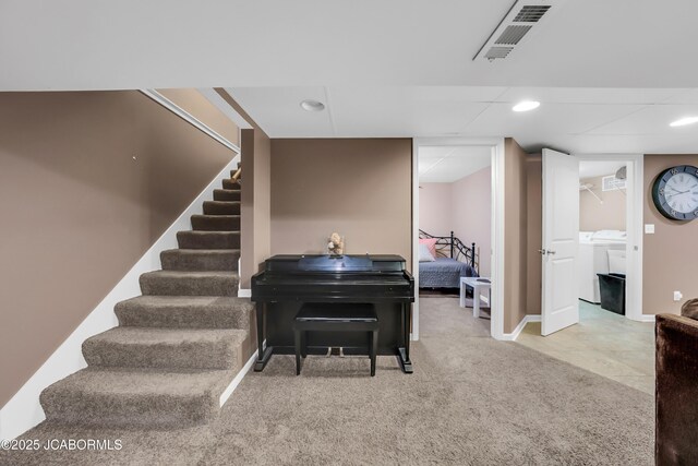 2213 Tanner Bridge Rd, Jefferson City, MO 65101 - staircase with independent washer and dryer, carpet, and recessed lighting