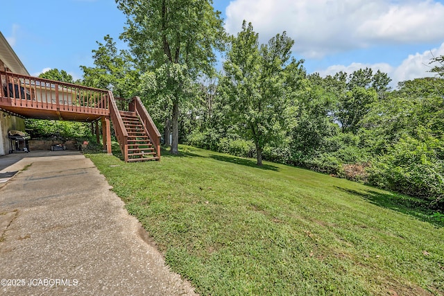 2213 Tanner Bridge Rd, Jefferson City, MO 65101 - view of green lawn featuring stairway and a wooden deck