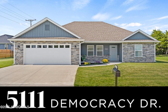 5111 Democracy Dr, Ashland, MO 65010 - craftsman house featuring stone siding, board and batten siding, driveway, and a front lawn