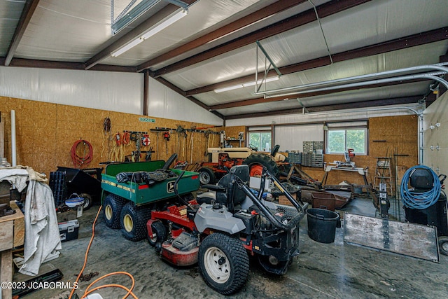 garage featuring a workshop area