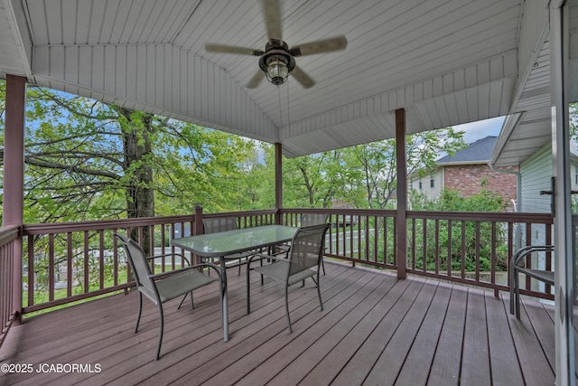 990 Diamond Rdg, Jefferson City, MO 65109 - wooden terrace with a ceiling fan and outdoor dining area