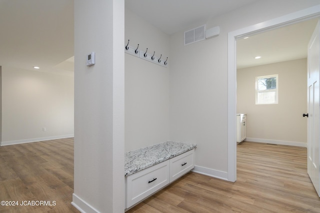 mudroom featuring light hardwood / wood-style flooring