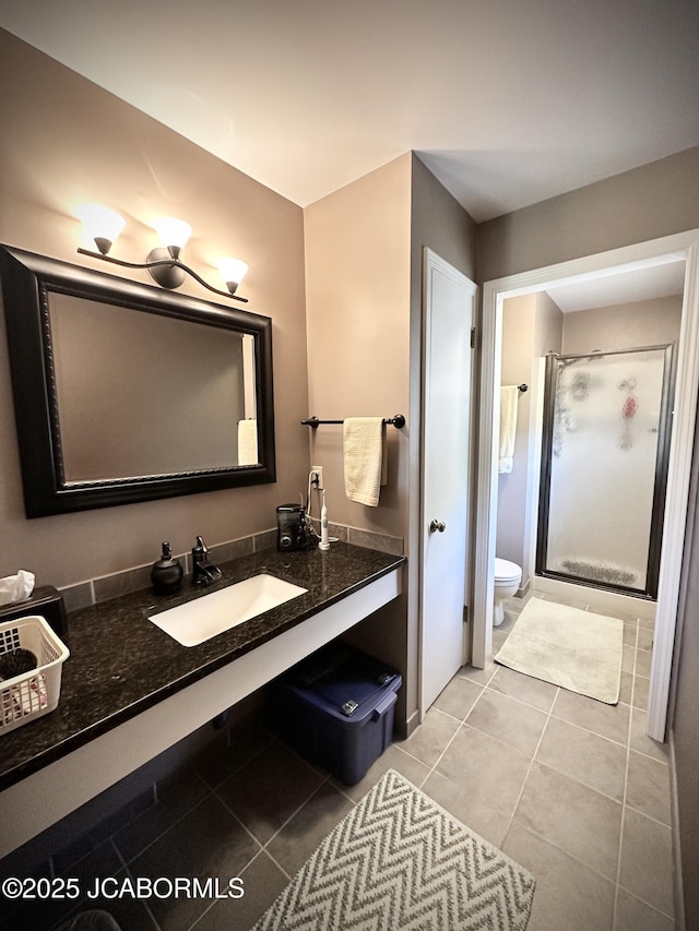 12566 Country View Dr, Tebbetts, MO 65080 - bathroom with a shower stall, toilet, vanity, and tile patterned floors