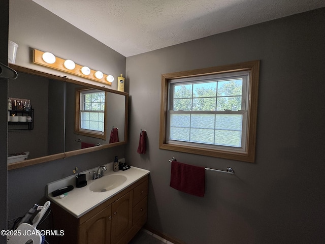 128 Don Dr, Linn, MO 65051 - bathroom featuring plenty of natural light, vanity, and a textured ceiling