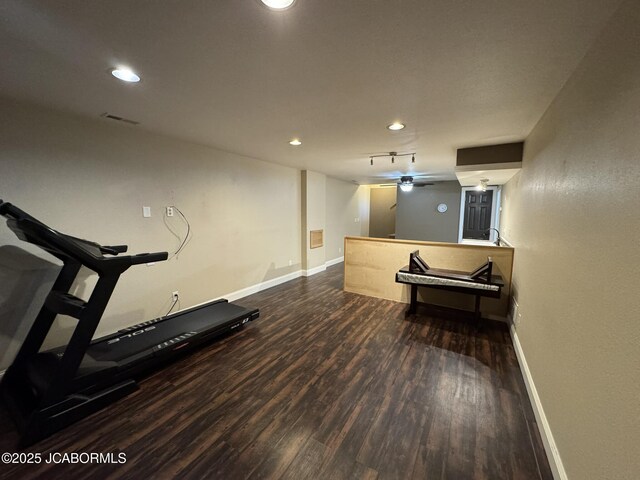 128 Don Dr, Linn, MO 65051 - workout room with wood finished floors, recessed lighting, and ceiling fan
