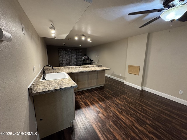128 Don Dr, Linn, MO 65051 - bar area with dark wood-type flooring, a textured wall, and ceiling fan