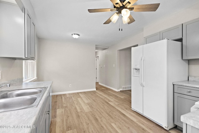 1906 Swifts Hwy, Jefferson City, MO 65109 - kitchen with gray cabinetry, white refrigerator with ice dispenser, a sink, and light countertops