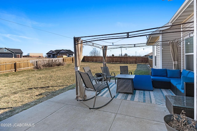 view of patio with a fenced backyard and an outdoor hangout area