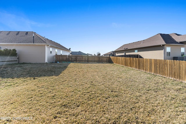 view of yard with a fenced backyard