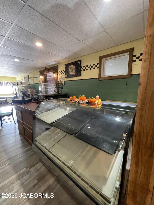 106 S Main St, Chamois, MO 65024 - kitchen with wood finished floors, a drop ceiling, and recessed lighting