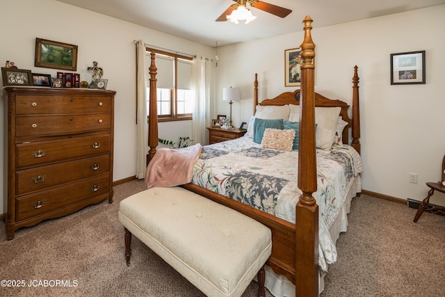 bedroom featuring ceiling fan and carpet floors