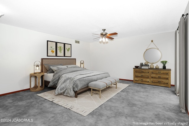 bedroom featuring carpet and ceiling fan