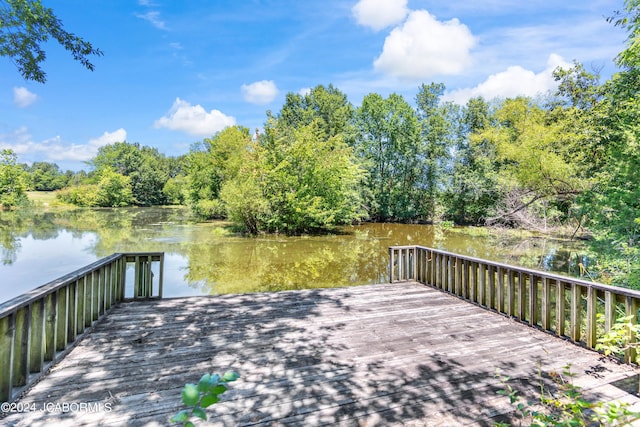 view of dock with a water view