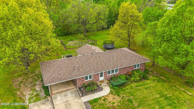 bird's eye view with a view of trees
