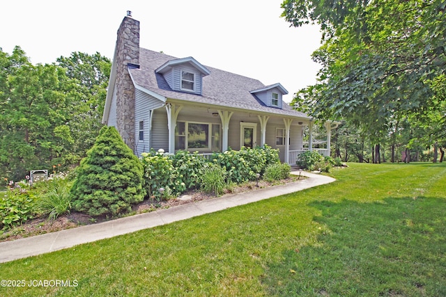 164 Turn Back Now Trl, Linn, MO 65051 - view of front of property featuring a front yard, a chimney, a porch, and roof with shingles