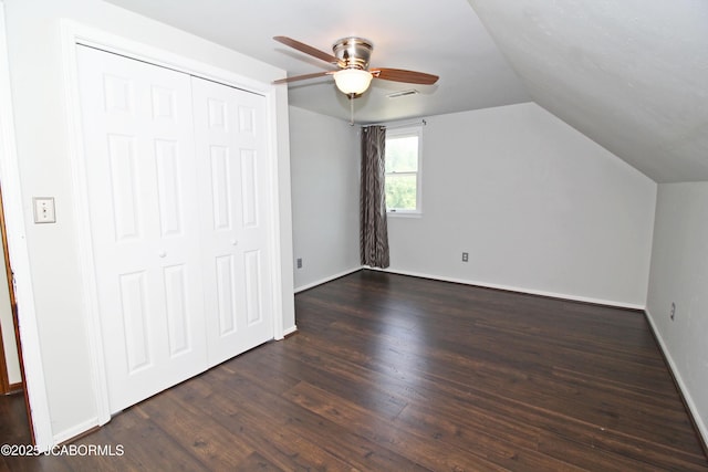 164 Turn Back Now Trl, Linn, MO 65051 - additional living space with dark wood finished floors, a ceiling fan, lofted ceiling, and baseboards