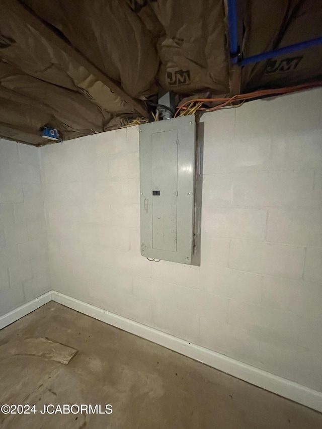 basement featuring electric panel