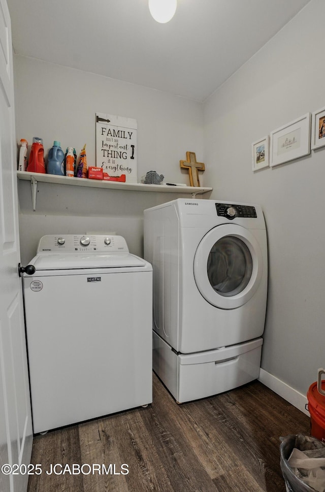 5112 Melissa Dr, Columbia, MO 65202 - laundry area with washing machine and dryer and dark wood finished floors
