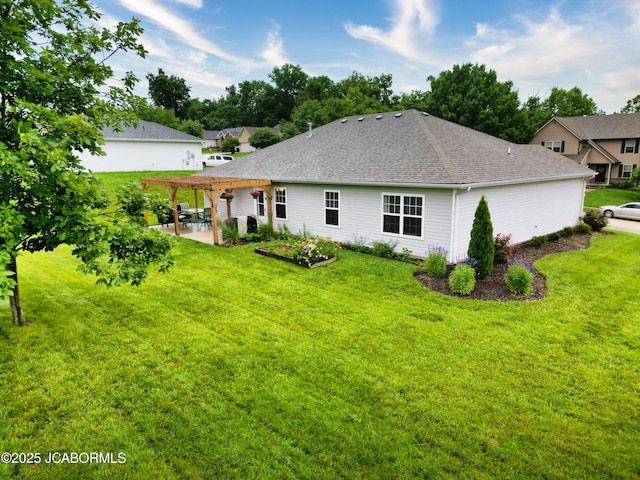 5112 Melissa Dr, Columbia, MO 65202 - rear view of house with a patio area, a yard, and roof with shingles