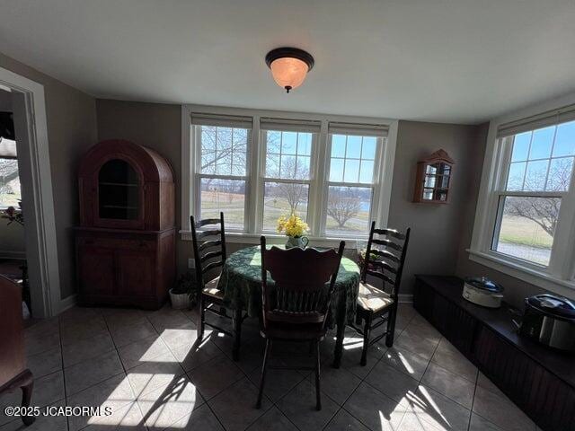 tiled dining space featuring baseboards