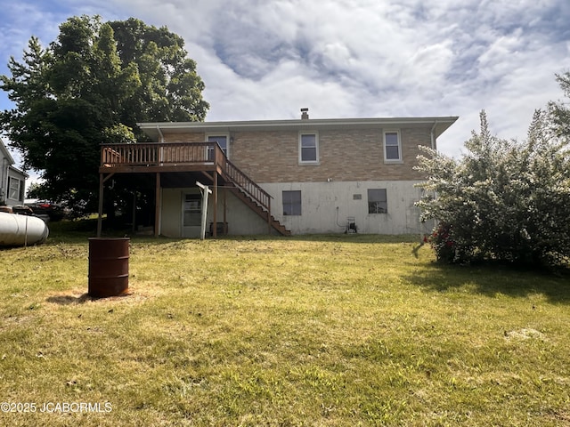 713 Lincoln St, Linn, MO 65051 - back of house with stairs, a deck, and a yard