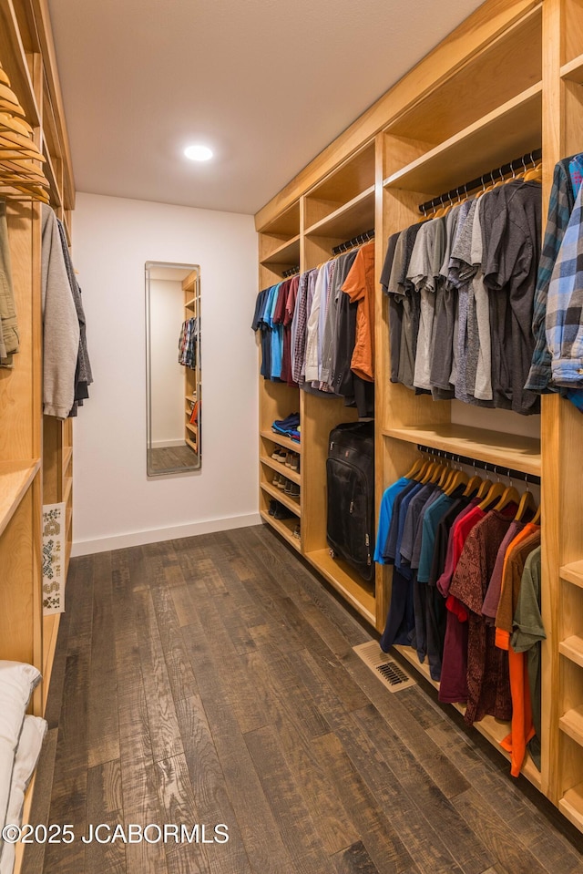 walk in closet with wood finished floors