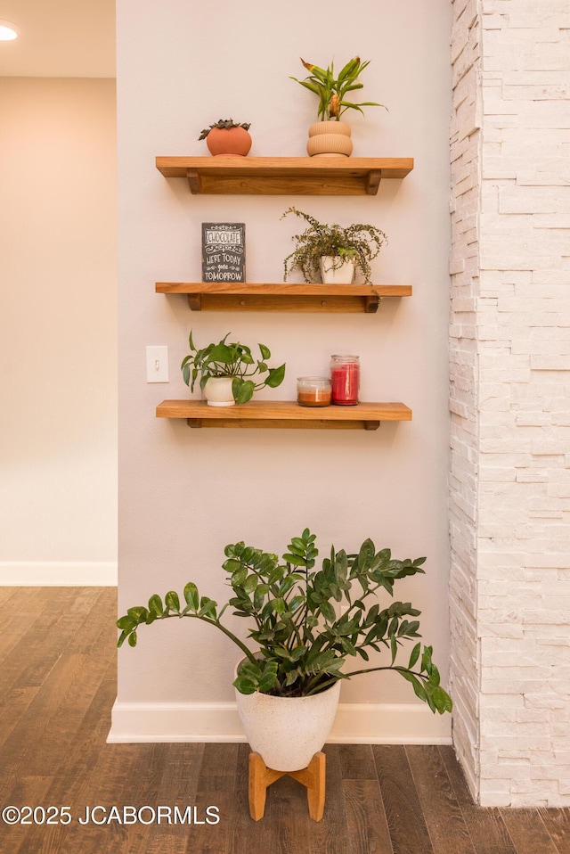 interior details featuring baseboards and wood finished floors