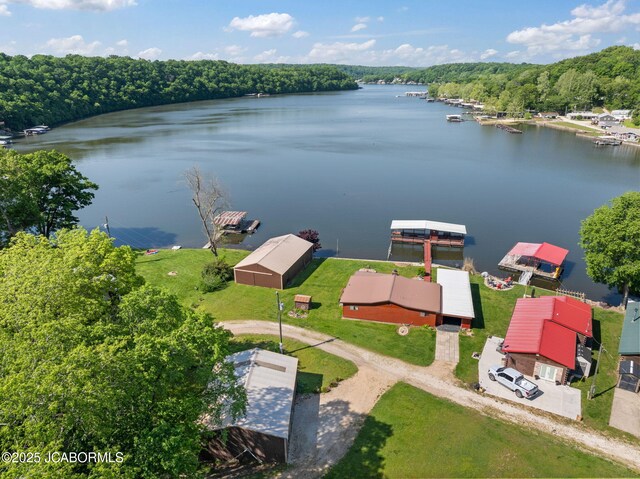 24671 Gardner Rd, Versailles, MO 65084 - bird's eye view of a nearby body of water and a heavily wooded area