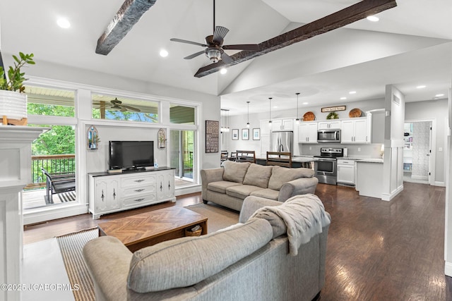 109 Redtail Dr, Ashland, MO 65010 - living room featuring a ceiling fan, dark wood-type flooring, and recessed lighting