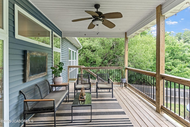 109 Redtail Dr, Ashland, MO 65010 - wooden deck with a ceiling fan and an outdoor living space