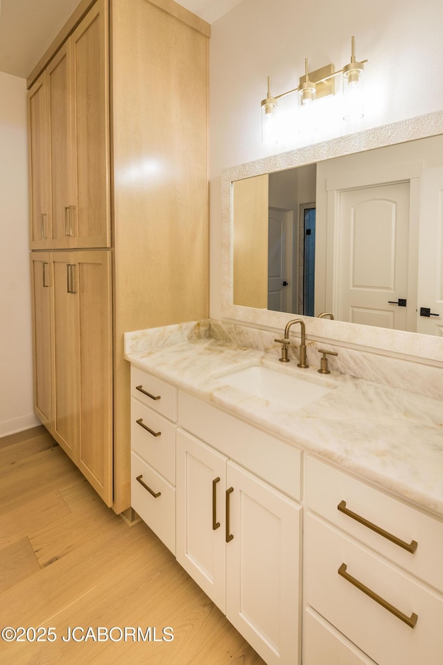 bathroom featuring wood finished floors and vanity