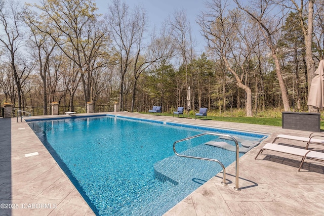 view of pool featuring a patio area and a fenced in pool