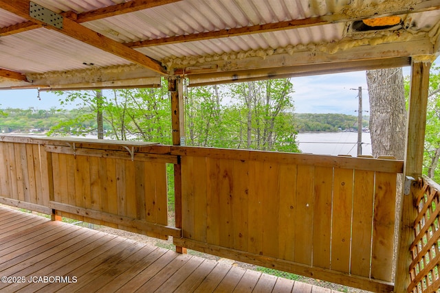 deck with a water view