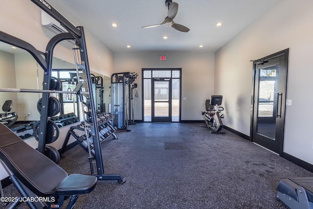 100 Blue Heron Hill Ln Unit 103, Lake Ozark, MO 65049 - workout area featuring ceiling fan, recessed lighting, and a wall unit AC
