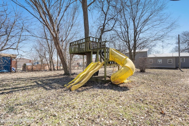 view of play area with fence