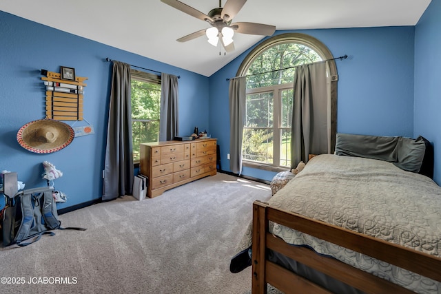 11169 Ridge Fork Dr, Holts Summit, MO 65043 - carpeted bedroom featuring lofted ceiling and a ceiling fan