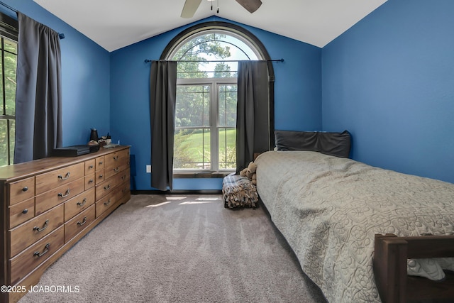 11169 Ridge Fork Dr, Holts Summit, MO 65043 - carpeted bedroom featuring vaulted ceiling and ceiling fan