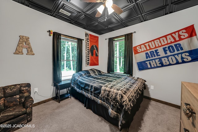 11169 Ridge Fork Dr, Holts Summit, MO 65043 - bedroom with carpet, multiple windows, an ornate ceiling, and ceiling fan