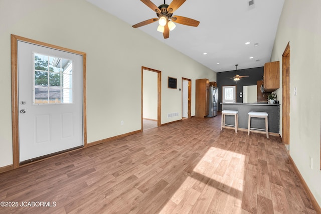 822 Center St, Fulton, MO 65251 - unfurnished living room featuring ceiling fan, light wood-type flooring, and recessed lighting